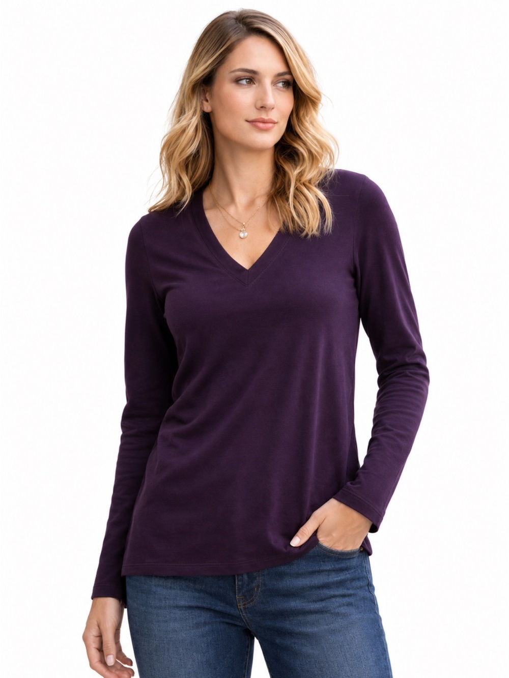 Gap Plum Purple V-Neck Long Sleeve Top — Size M